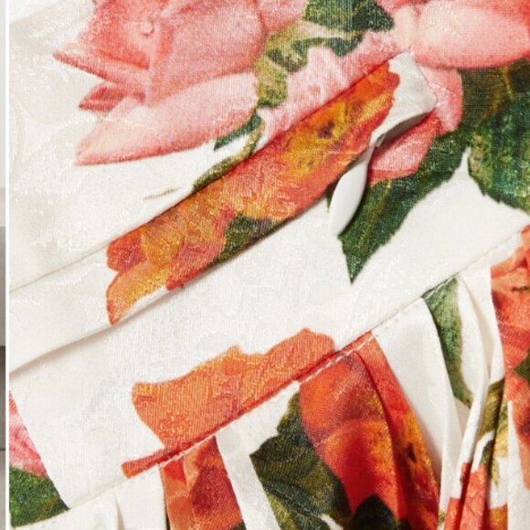 NWOT Commission Fanny Pleated Floral White/Multi Satin/Jacquard Midi SkirtM $805 - Picture 8 of 8